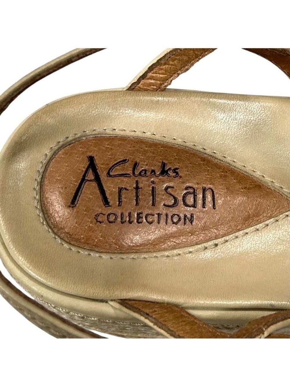 Clarks Artisan Collection Espadrille Tan Strappy Rope Wedge Sandals Size 11 - Picture 7 of 13